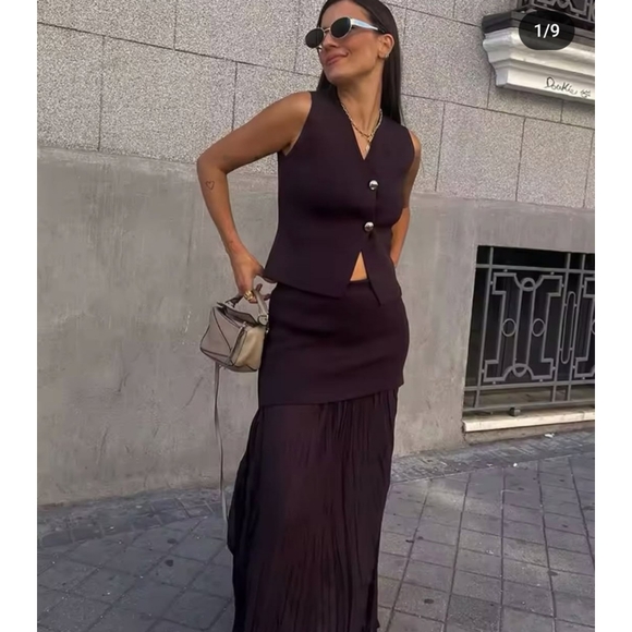 Zara Pleated Mixed Knit Skirt - Picture 7 of 14